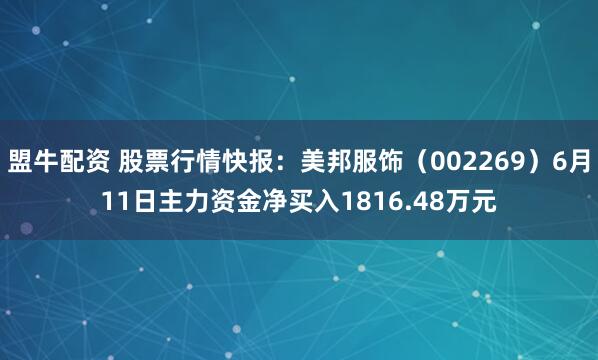 盟牛配资 股票行情快报：美邦服饰（002269）6月11日主力资金净买入1816.48万元